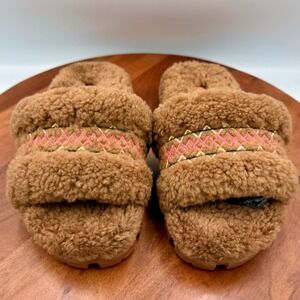 Ugg Cozetta Braid Slippers Hardwood Brown Sheepskin Shearling Teddy Women 7 Cozy